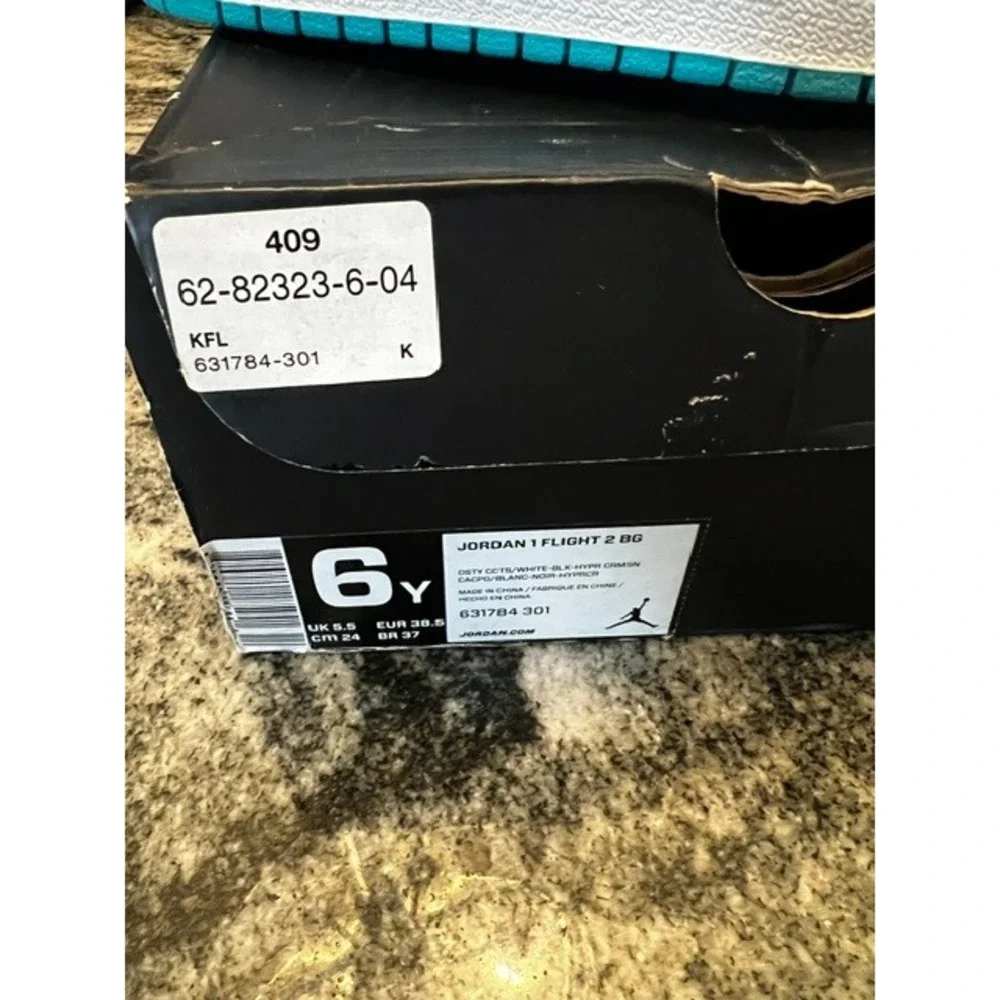 Jordan 1 Flight 2 BG Men 6Y Dusty Cactus Black NWB 631784-301 Elephant Print